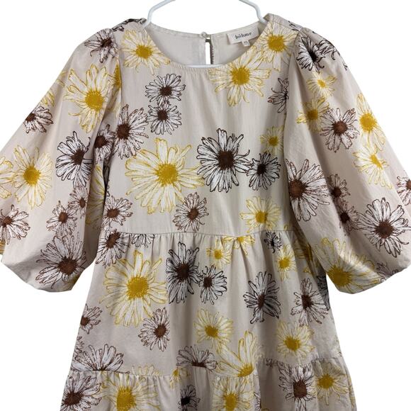 Floral Tiered Puff Sleeved Bohme Dress XS Mini Cottagecore Feminine Bloomcore - Picture 2 of 13